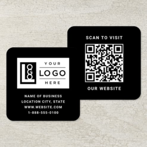 Modern Black Logo QR Code Scan Website Square Business Card